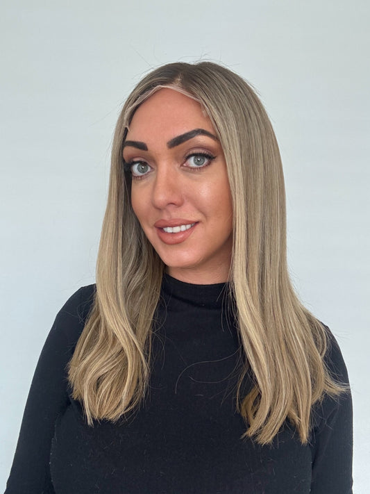 Lilly 16” Wig Dark Blonde & light blonde with dark roots beginner cap